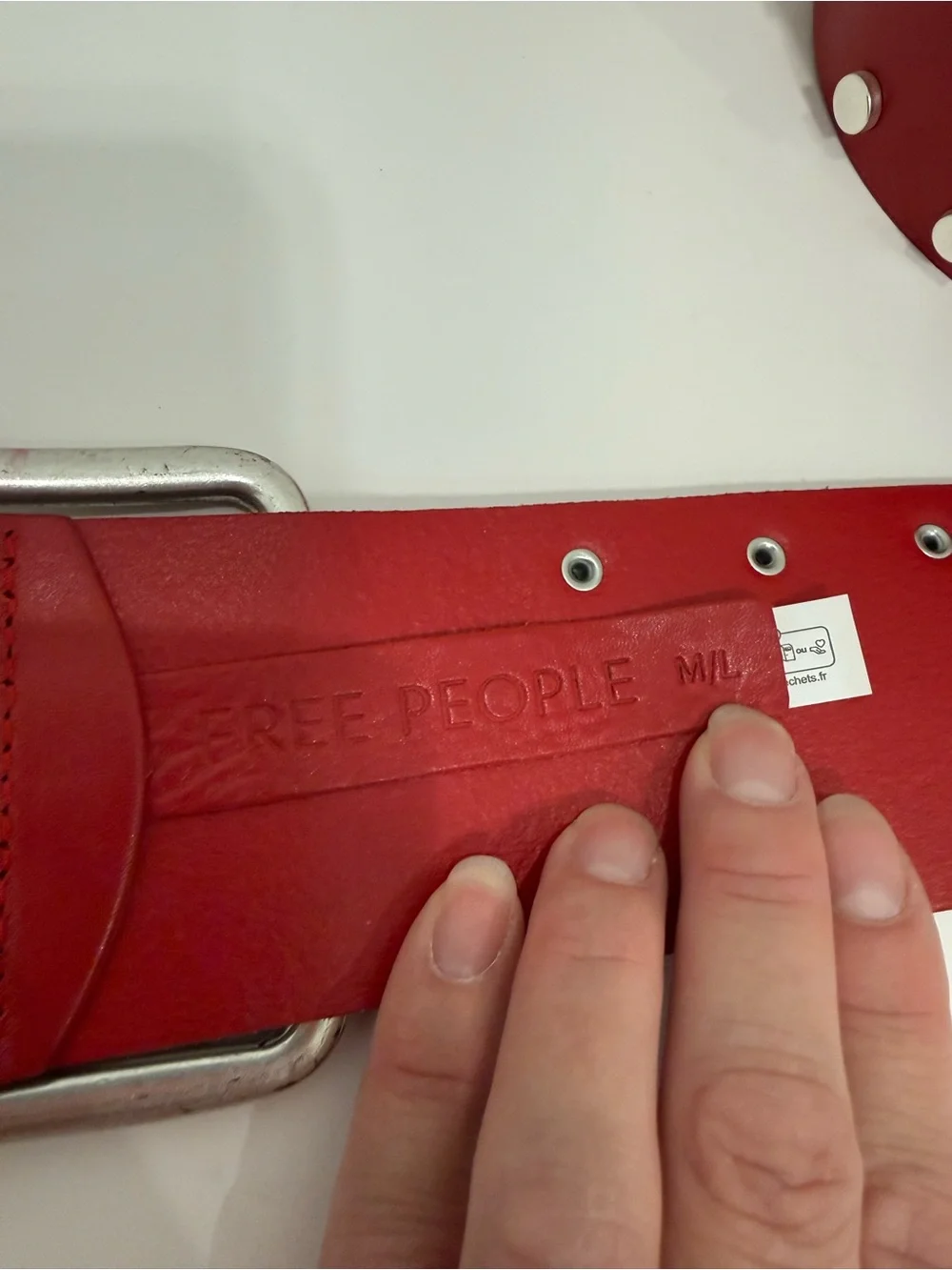 NWT Free People Hex Hip Red Studded Leather Belt M/L Boho Statement Hippie West